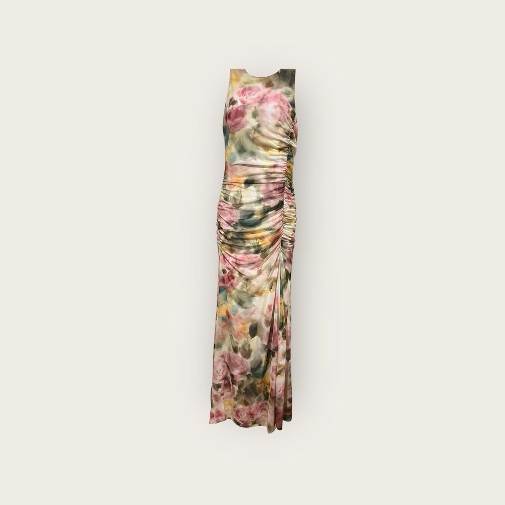 BLACK HALO Ruched Floral-print Cutout Gown In Petal Charm Sz XS - Picture 5 of 14